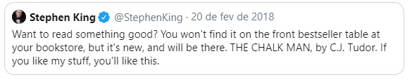 Print do Tweet de Stephen King falando sobre o homem de giz.