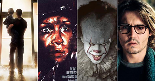 Quatro imagens de diferentes filmes baseados nas obras de Stephen King.