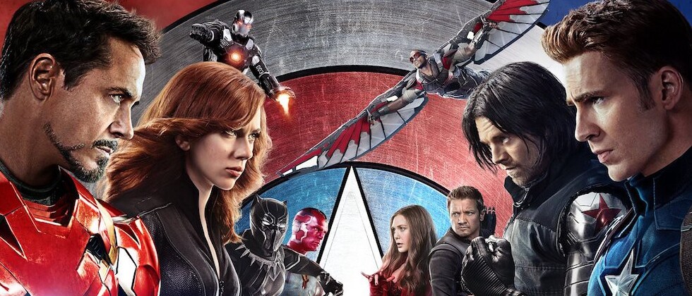 team capitão américa versus team homem de ferro no poster de guerra civil