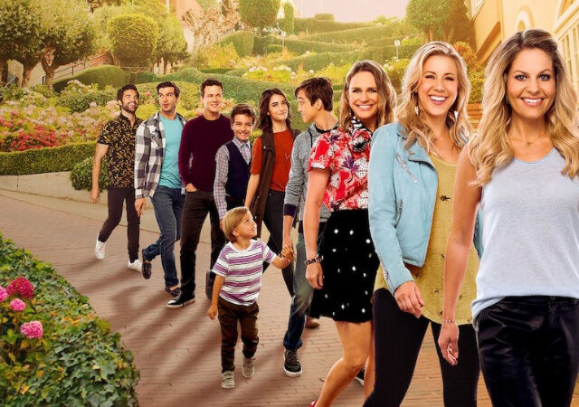 elenco de fuller house em fila no poster da série