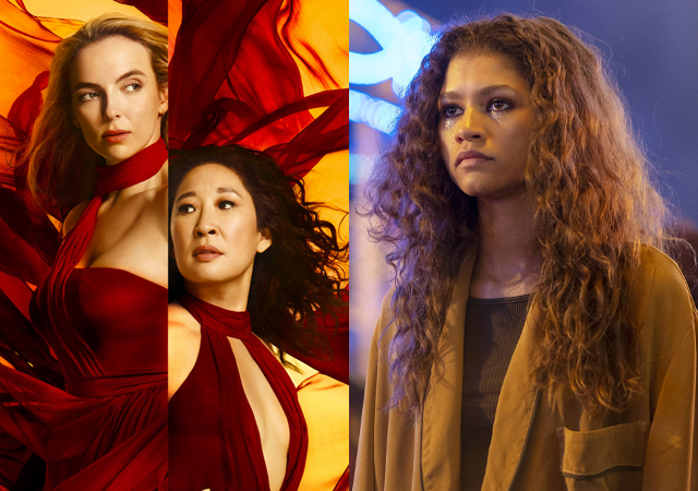 Imagem com sandra oh, jodie comer e zendaya, representando as indicadas ao emmys 2020