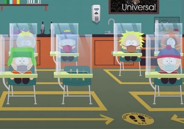 Alunos de South Park sentam me classes isolados com vidro